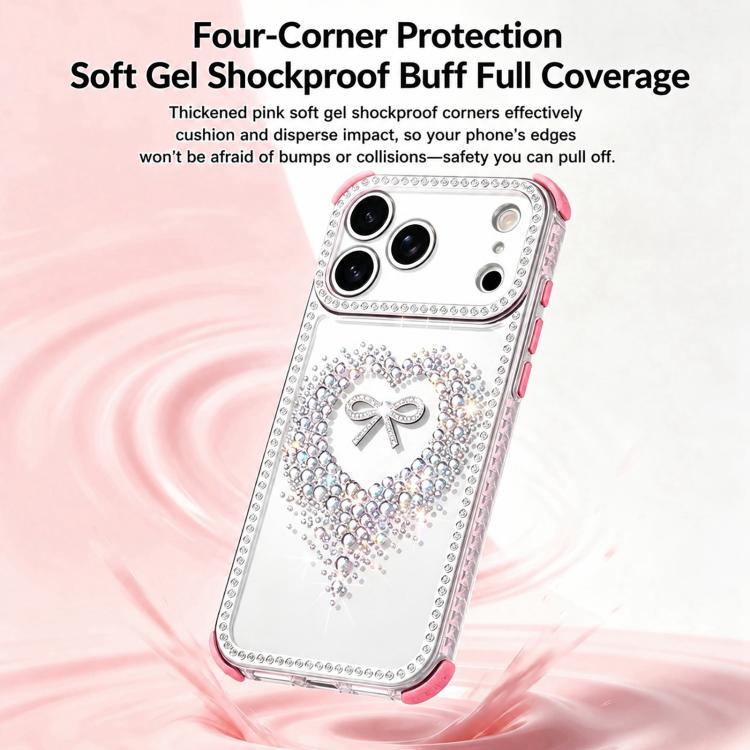 Custodia per telefono ibrida in PC e TPU con airbag antiurto e cuore di diamante., For iPhone 17 Pro Max, For iPhone 17 Pro, For iPhone 17, For iPhone Air, For iPhone 16 Pro Max, For iPhone 16 Pro