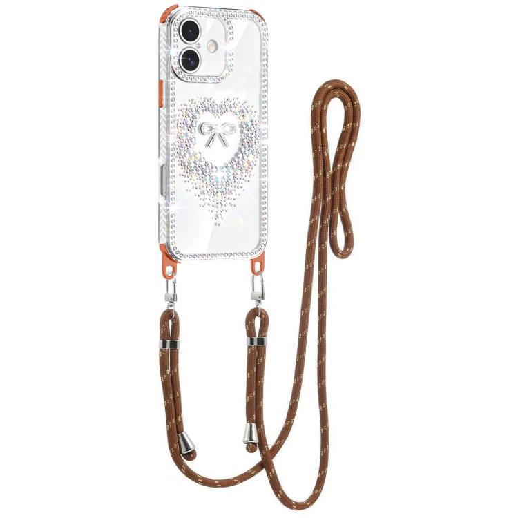 Custodia per telefono ibrida in PC e TPU con airbag e cordino a forma di cuore e fiocco di diamante., For iPhone 16 Plus, For iPhone 16