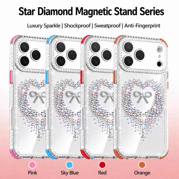 Custodia per telefono ibrida in PC e TPU con airbag e cordino a forma di cuore e fiocco di diamante., For iPhone 16 Plus, For iPhone 16