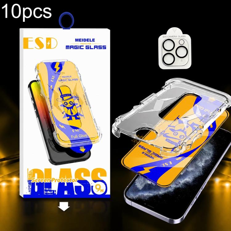 10 pezzi MEIDELE Pellicola protettiva in vetro temperato HD facile da installare per scatola antipolvere con lente, For iPhone 11 Pro, For iPhone XS / X, For iPhone XR, For iPhone XS Max