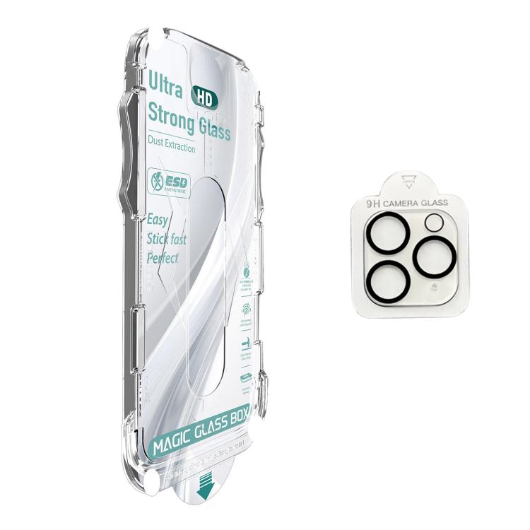 10 pezzi USG Easy Install Dustproof Box HD Pellicola in vetro temperato da bordo a bordo con pellicola per obiettivo, For iPhone 11 Pro, For iPhone XS / X, For iPhone XR, For iPhone XS Max