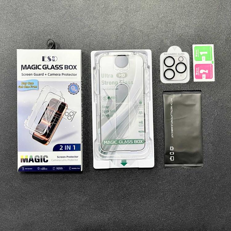 10 pezzi USG Easy Install Dustproof Box HD Pellicola in vetro temperato da bordo a bordo con pellicola per obiettivo, For iPhone 11 Pro, For iPhone XS / X, For iPhone XR, For iPhone XS Max