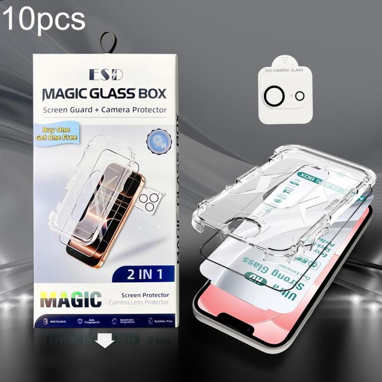 10 pezzi USG Easy Install Dustproof Box HD Pellicola in vetro temperato da bordo a bordo con pellicola per obiettivo, For iPhone 17e / 16e, For iPhone 17 Pro Max, For iPhone 17 Pro, For iPhone 17, For iPhone Air, For iPhone 16 Pro Max, For iPhone 16 Pr...