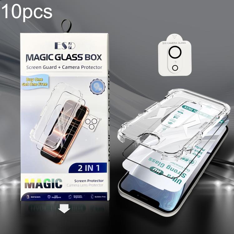 10 pezzi USG Easy Install Dustproof Box HD Pellicola in vetro temperato da bordo a bordo con pellicola per obiettivo, For iPhone 11 Pro, For iPhone XS / X, For iPhone XR, For iPhone XS Max