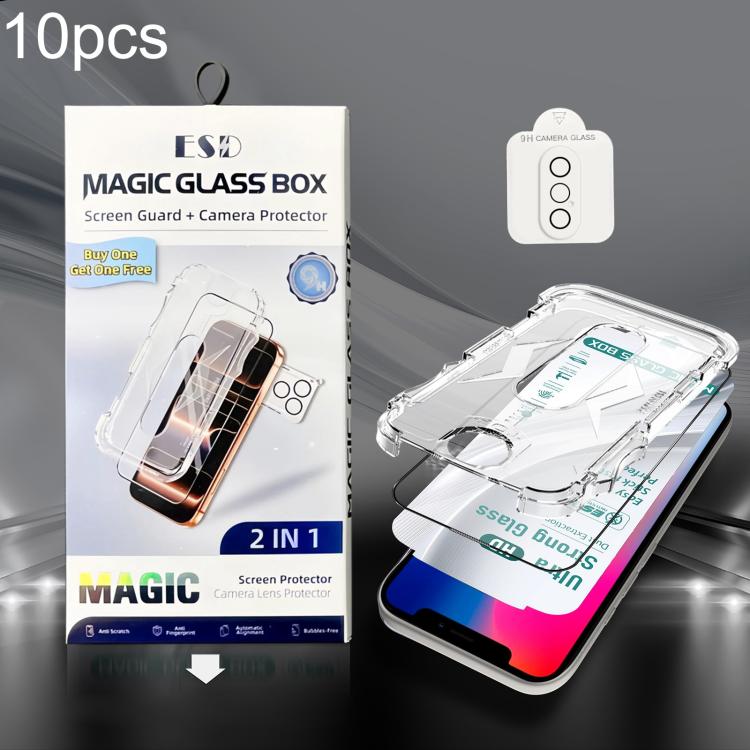 10 pezzi USG Easy Install Dustproof Box HD Pellicola in vetro temperato da bordo a bordo con pellicola per obiettivo, For iPhone 11 Pro, For iPhone XS / X, For iPhone XR, For iPhone XS Max