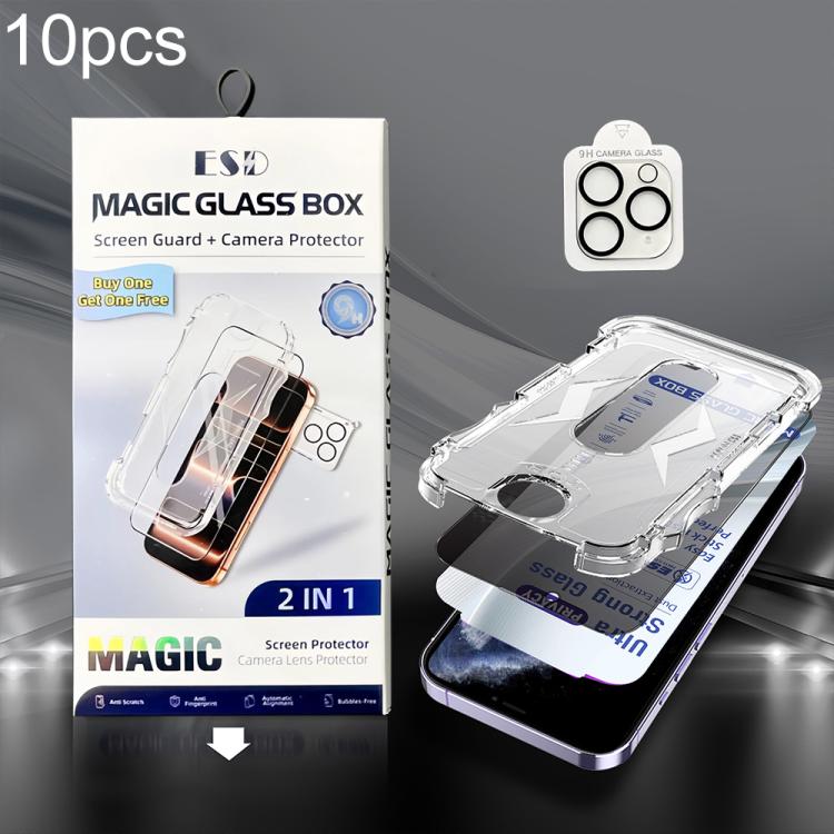 10 pezzi USG Pellicola protettiva in vetro temperato per la privacy, facile da installare, antipolvere, da bordo a bordo, con pellicola per lenti, For iPhone 11 Pro, For iPhone XS / X, For iPhone XR, For iPhone XS Max