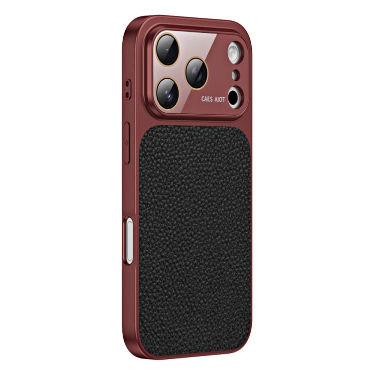 Custodia per telefono in TPU con texture litchi e pellicola protettiva per obiettivo., For iPhone 17 Pro, For iPhone 17