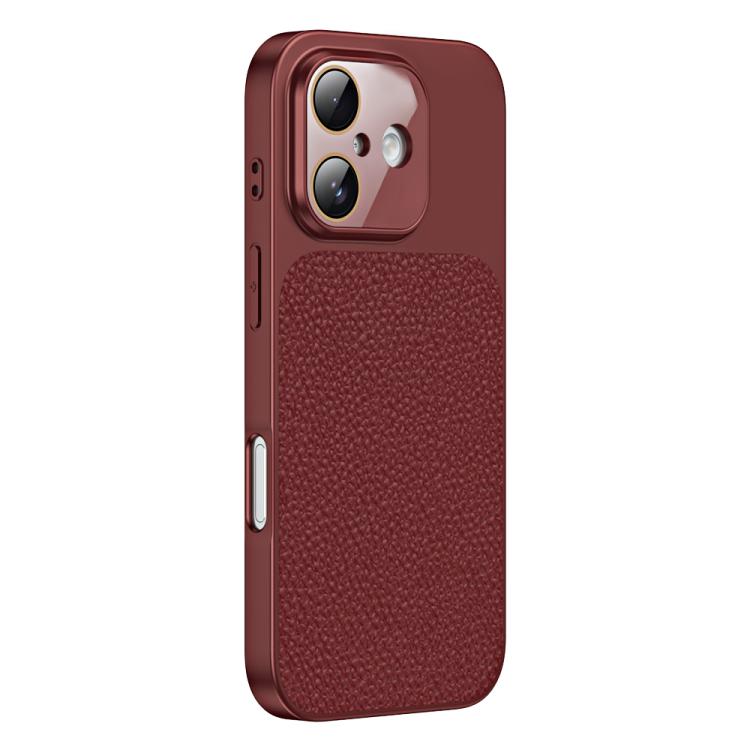 Custodia per telefono in TPU con texture litchi e pellicola protettiva per obiettivo., For iPhone 16 Pro, For iPhone 16 Plus