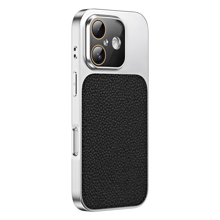 Custodia per telefono in TPU con texture litchi e pellicola protettiva per obiettivo., For iPhone 16 Pro, For iPhone 16 Plus