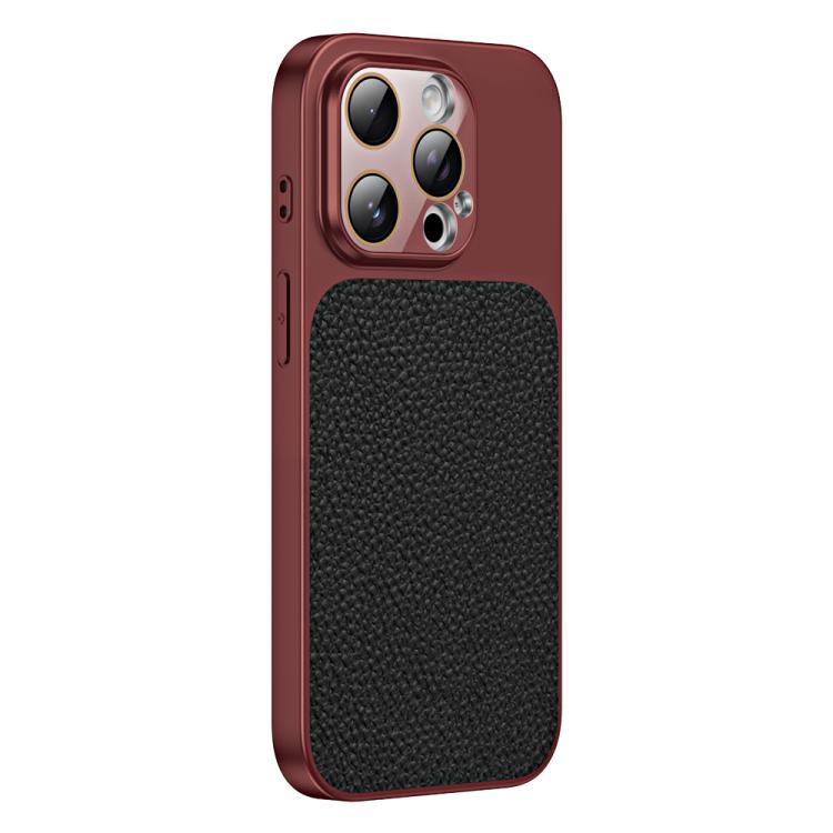 Custodia per telefono in TPU con texture litchi e pellicola protettiva per obiettivo., For iPhone 16, For iPhone 15 Pro Max