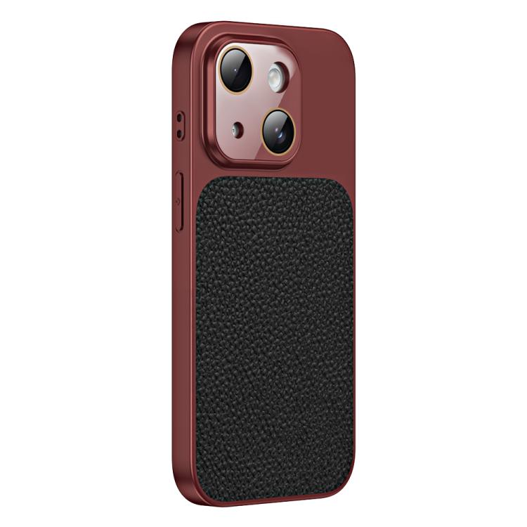 Custodia per telefono in TPU con texture litchi e pellicola protettiva per obiettivo., For iPhone 15, For iPhone 14 Plus