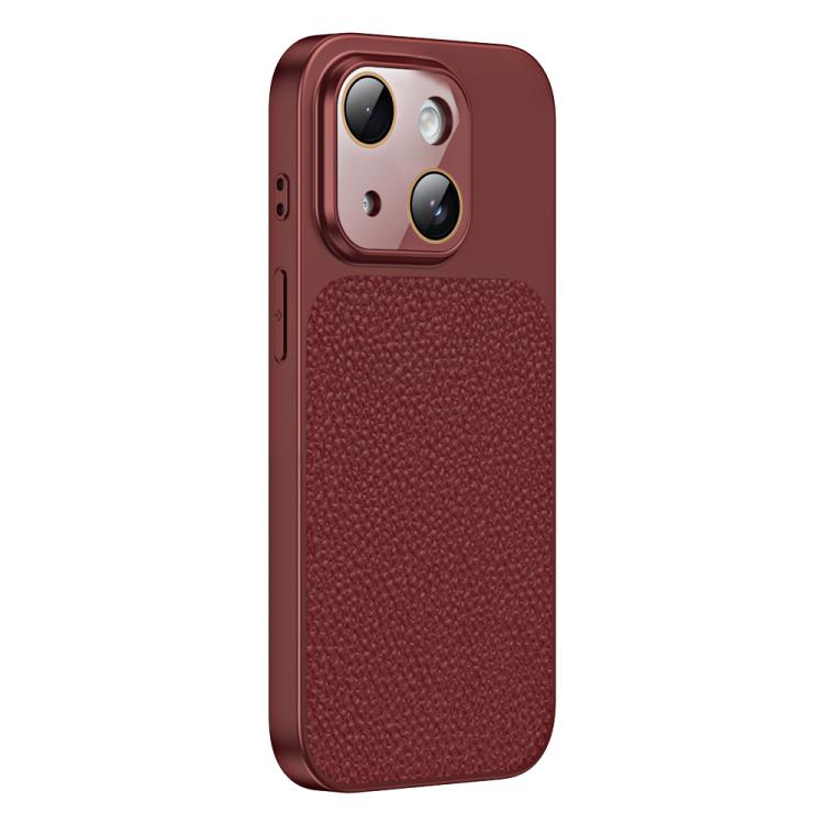 Custodia per telefono in TPU con texture litchi e pellicola protettiva per obiettivo., For iPhone 15, For iPhone 14 Plus
