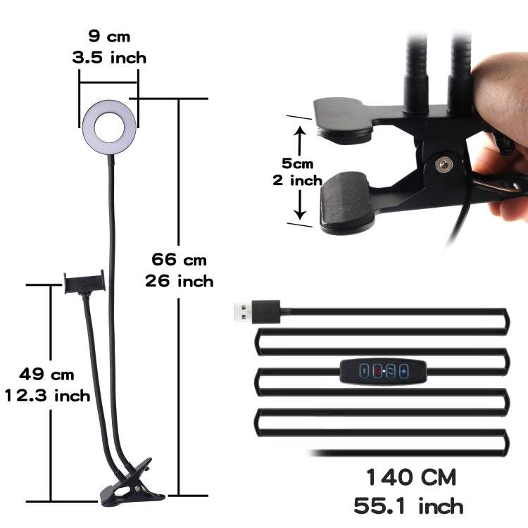 Luce di riempimento LED con clip in lega di alluminio regolabile per trasmissione dal vivo da 3,5 pollici con morsetto per telefono