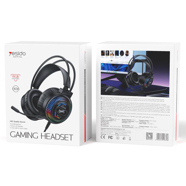 Cuffie da gaming cablate Yesido EK06 RGB per e-sport