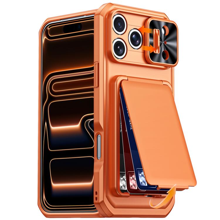 Custodia per telefono ibrida in PC e TPU con porta carte a ribalta e cover scorrevole per fotocamera., For iPhone 17 Pro Max, For iPhone 16 Pro Max, For iPhone 15 Pro Max