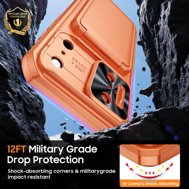 Custodia per telefono ibrida in PC e TPU con porta carte a ribalta e cover scorrevole per fotocamera., For iPhone 17 Pro Max, For iPhone 16 Pro Max, For iPhone 15 Pro Max