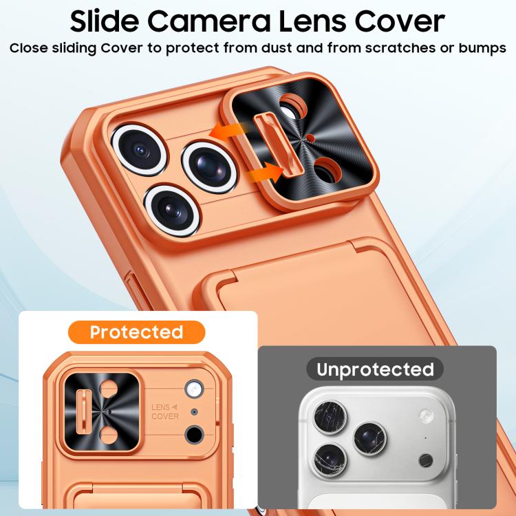 Custodia per telefono ibrida in PC e TPU con porta carte a ribalta e cover scorrevole per fotocamera., For iPhone 17 Pro Max, For iPhone 16 Pro Max, For iPhone 15 Pro Max
