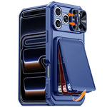 Custodia per telefono ibrida in PC e TPU con porta carte a ribalta e cover scorrevole per fotocamera., For iPhone 17 Pro Max, For iPhone 16 Pro Max, For iPhone 15 Pro Max