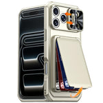 Custodia per telefono ibrida in PC e TPU con porta carte a ribalta e cover scorrevole per fotocamera., For iPhone 17 Pro Max, For iPhone 16 Pro Max, For iPhone 15 Pro Max