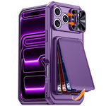 Custodia per telefono ibrida in PC e TPU con porta carte a ribalta e cover scorrevole per fotocamera., For iPhone 17 Pro Max, For iPhone 16 Pro Max, For iPhone 15 Pro Max