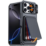 Custodia per telefono ibrida in PC e TPU con porta carte a ribalta e cover scorrevole per fotocamera., For iPhone 17 Pro Max, For iPhone 16 Pro Max, For iPhone 15 Pro Max
