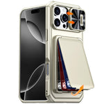 Custodia per telefono ibrida in PC e TPU con porta carte a ribalta e cover scorrevole per fotocamera., For iPhone 17 Pro Max, For iPhone 16 Pro Max, For iPhone 15 Pro Max