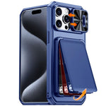 Custodia per telefono ibrida in PC e TPU con porta carte a ribalta e cover scorrevole per fotocamera., For iPhone 17 Pro Max, For iPhone 16 Pro Max, For iPhone 15 Pro Max