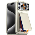 Custodia per telefono ibrida in PC e TPU con porta carte a ribalta e cover scorrevole per fotocamera., For iPhone 17 Pro Max, For iPhone 16 Pro Max, For iPhone 15 Pro Max