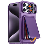Custodia per telefono ibrida in PC e TPU con porta carte a ribalta e cover scorrevole per fotocamera., For iPhone 17 Pro Max, For iPhone 16 Pro Max, For iPhone 15 Pro Max