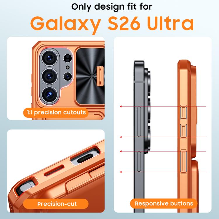 Custodia per telefono ibrida in PC e TPU con porta carte a ribalta e cover scorrevole per fotocamera., For Galaxy S26 Ultra 5G, For Galaxy S25 Ultra 5G, For Galaxy S24 Ultra 5G