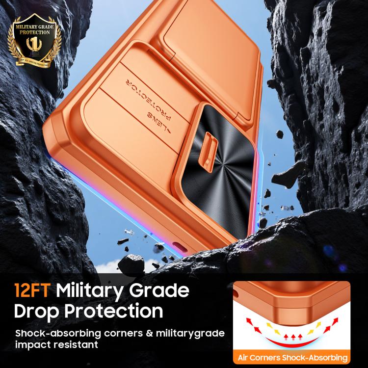 Custodia per telefono ibrida in PC e TPU con porta carte a ribalta e cover scorrevole per fotocamera., For Galaxy S26 Ultra 5G, For Galaxy S25 Ultra 5G, For Galaxy S24 Ultra 5G
