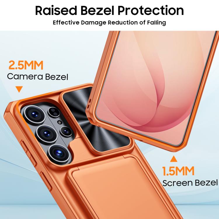 Custodia per telefono ibrida in PC e TPU con porta carte a ribalta e cover scorrevole per fotocamera., For Galaxy S26 Ultra 5G, For Galaxy S25 Ultra 5G, For Galaxy S24 Ultra 5G
