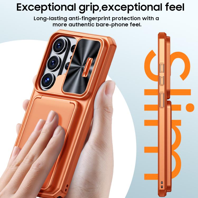 Custodia per telefono ibrida in PC e TPU con porta carte a ribalta e cover scorrevole per fotocamera., For Galaxy S26 Ultra 5G, For Galaxy S25 Ultra 5G, For Galaxy S24 Ultra 5G