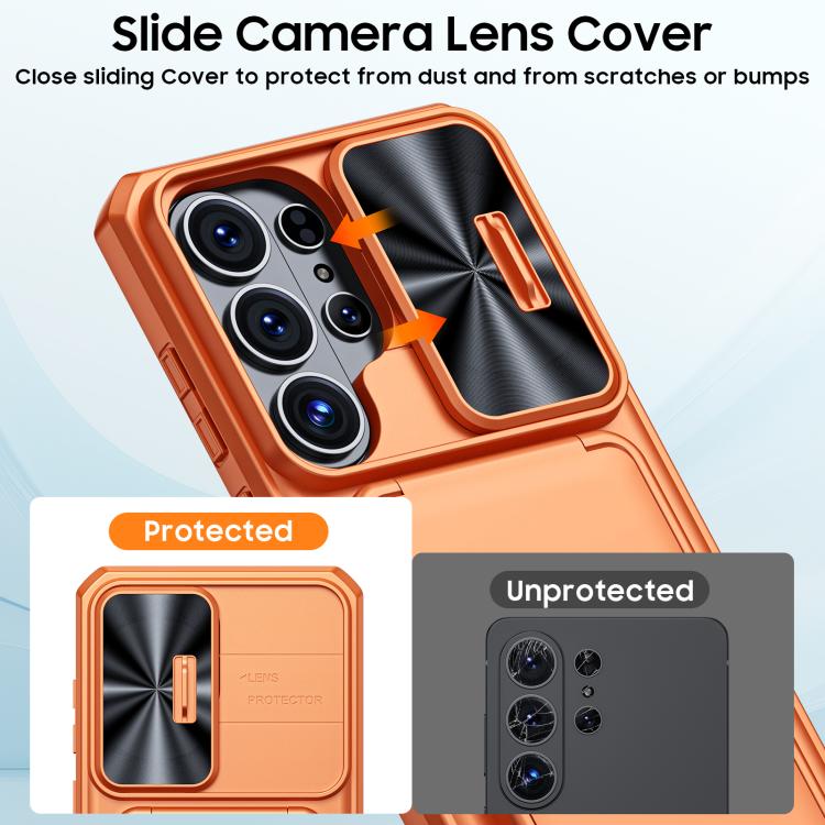 Custodia per telefono ibrida in PC e TPU con porta carte a ribalta e cover scorrevole per fotocamera., For Galaxy S26 Ultra 5G, For Galaxy S25 Ultra 5G, For Galaxy S24 Ultra 5G
