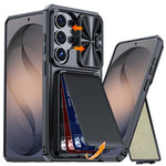 Custodia per telefono ibrida in PC e TPU con porta carte a ribalta e cover scorrevole per fotocamera., For Galaxy S26 Ultra 5G, For Galaxy S25 Ultra 5G, For Galaxy S24 Ultra 5G
