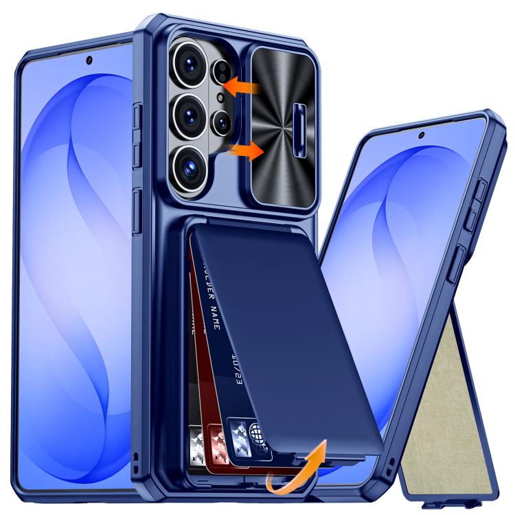 Custodia per telefono ibrida in PC e TPU con porta carte a ribalta e cover scorrevole per fotocamera., For Galaxy S26 Ultra 5G, For Galaxy S25 Ultra 5G, For Galaxy S24 Ultra 5G