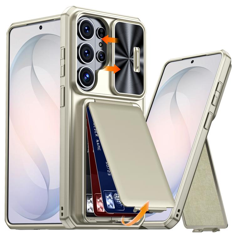 Custodia per telefono ibrida in PC e TPU con porta carte a ribalta e cover scorrevole per fotocamera., For Galaxy S26 Ultra 5G, For Galaxy S25 Ultra 5G, For Galaxy S24 Ultra 5G