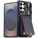 Custodia per telefono ibrida in PC e TPU con porta carte a ribalta e cover scorrevole per fotocamera., For Galaxy S26 Ultra 5G, For Galaxy S25 Ultra 5G, For Galaxy S24 Ultra 5G