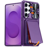 Custodia per telefono ibrida in PC e TPU con porta carte a ribalta e cover scorrevole per fotocamera., For Galaxy S26 Ultra 5G, For Galaxy S25 Ultra 5G, For Galaxy S24 Ultra 5G
