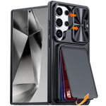 Custodia per telefono ibrida in PC e TPU con porta carte a ribalta e cover scorrevole per fotocamera., For Galaxy S26 Ultra 5G, For Galaxy S25 Ultra 5G, For Galaxy S24 Ultra 5G