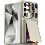 Custodia per telefono ibrida in PC e TPU con porta carte a ribalta e cover scorrevole per fotocamera., For Galaxy S26 Ultra 5G, For Galaxy S25 Ultra 5G, For Galaxy S24 Ultra 5G