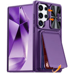 Custodia per telefono ibrida in PC e TPU con porta carte a ribalta e cover scorrevole per fotocamera., For Galaxy S26 Ultra 5G, For Galaxy S25 Ultra 5G, For Galaxy S24 Ultra 5G