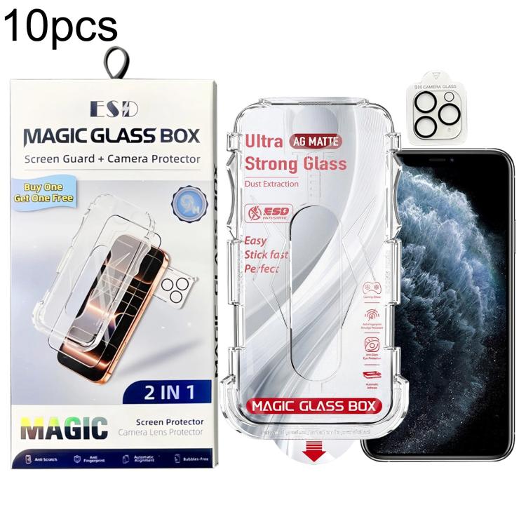 10 pezzi Pellicola protettiva in vetro temperato satinato antipolvere per scatola, facile da installare, con pellicola per lente, For iPhone 11 Pro, For iPhone X / XS, For iPhone XR, For iPhone XS Max