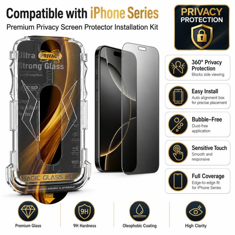 5 pezzi Pellicola protettiva in vetro temperato per la privacy a 360°, facile da installare, con lente inclusa., For iPhone 11 Pro, For iPhone X / XS, For iPhone XR, For iPhone XS Max