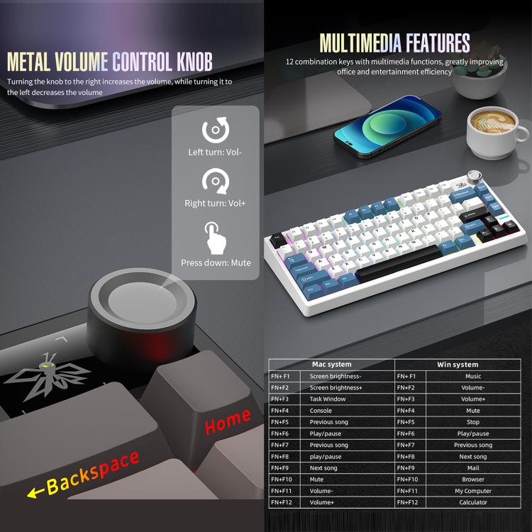 SHIPADOO JK750 Blue Switch RGB 79 Keys Three Modes Mechanical Keyboard
