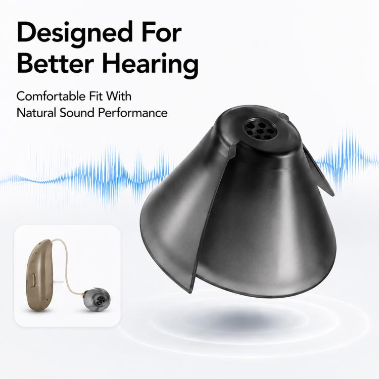 Kit di 10 cupolette auricolari semiaperte universali XDcase con design a tulipano per apparecchi acustici RIC.