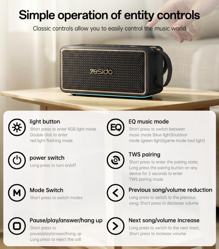 Altoparlante Bluetooth portatile ad alta potenza Yesido YSW48 da 65 W, YSW48