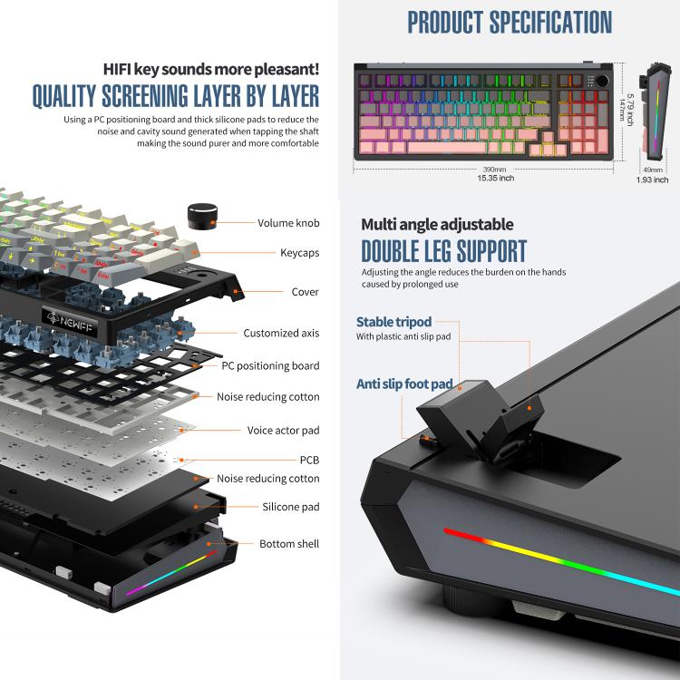 Tastiera meccanica SHIPADOO JK980 con switch blu RGB