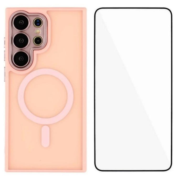 WANLONFENG Custodia per telefono ibrida in PC e TPU con magnete effetto pelle e protezione per lo schermo, For Galaxy S23 Ultra 5G