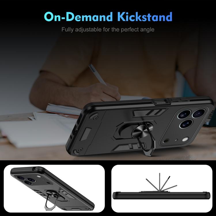 Custodia per telefono antiurto WANLONFENG con supporto integrato e 2 pellicole protettive per lo schermo., For iPhone 17 Pro Max, For iPhone 17 Pro, For iPhone 17, For iPhone Air, For iPhone 16 Pro Max, For iPhone 16 Pro, For iPhone 16                 ...